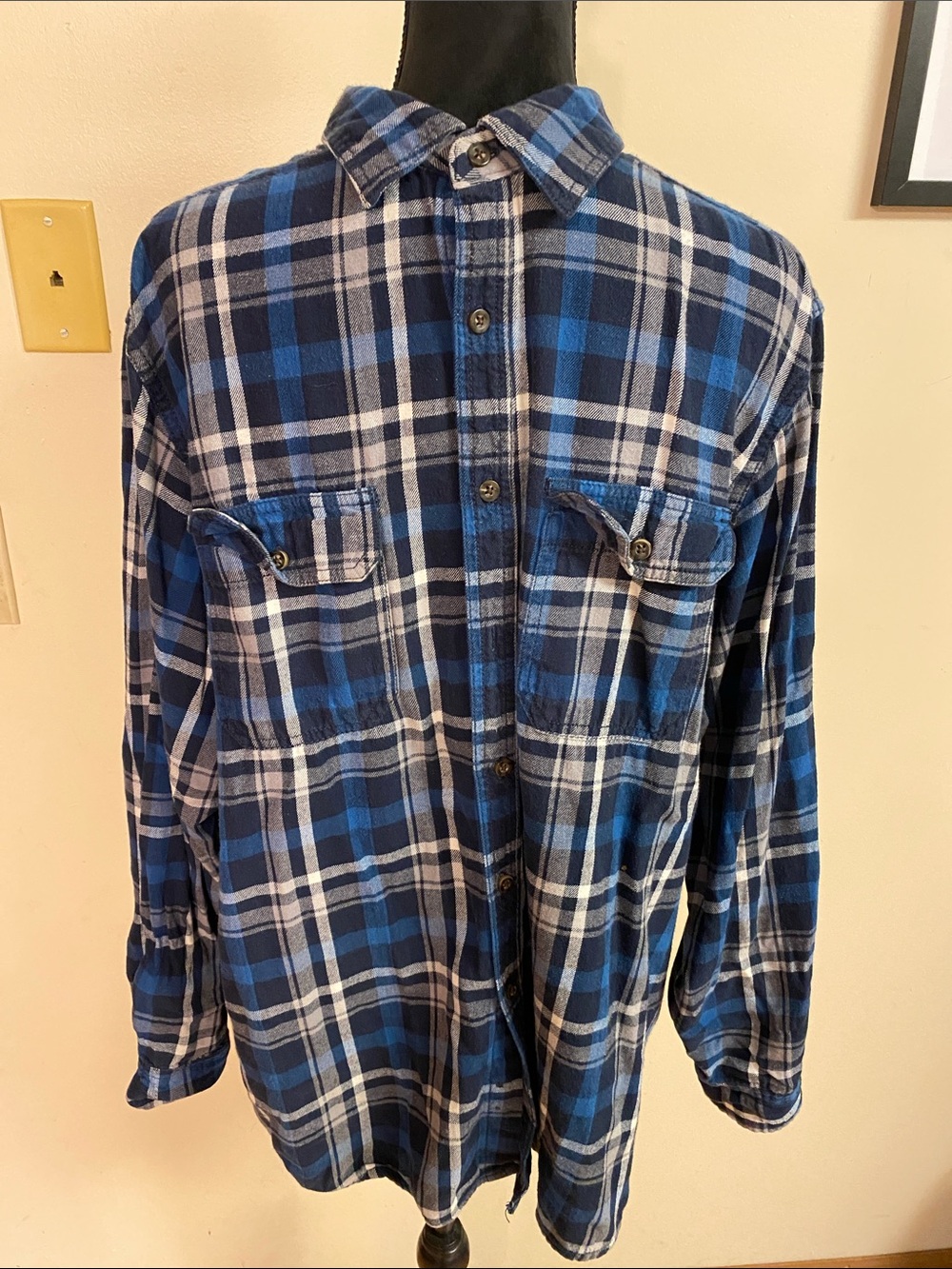Faded Glory Men's Blue Plaid Long Sleeve Flannel Shirt Size L (42-44)